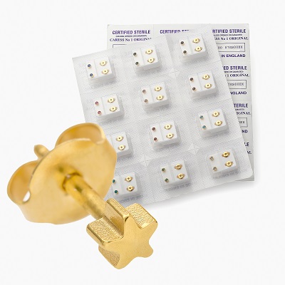 Star Gold Colour Sterile Stud Earrings - One Pair